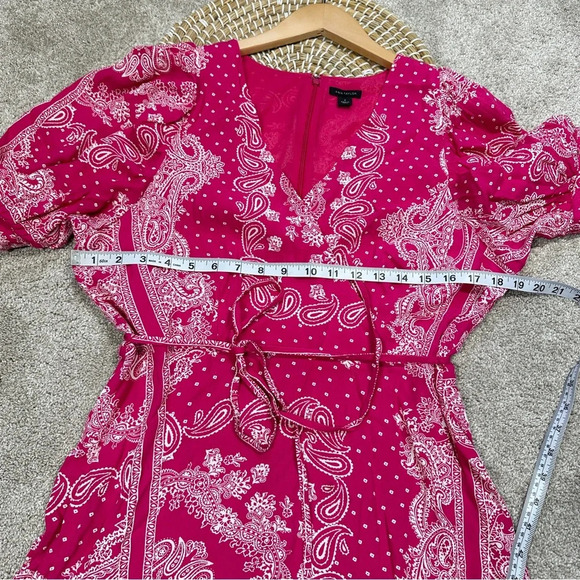 Ann Taylor Bandana Paisley Wrap Maxi Dress V-Neck Shortsleeve Hi-Low Pink Boho 8 - Picture 13 of 15